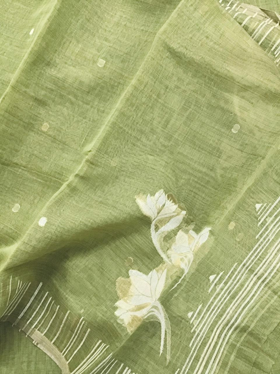 Soft Slub Chanderi Jamdani Weaved Suit - Green