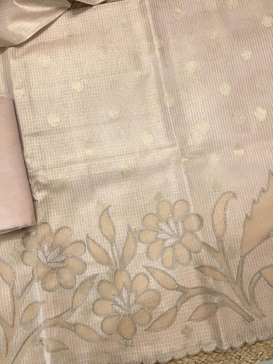 Soft Tissue Kota Silk Embroidered Suit - Beige