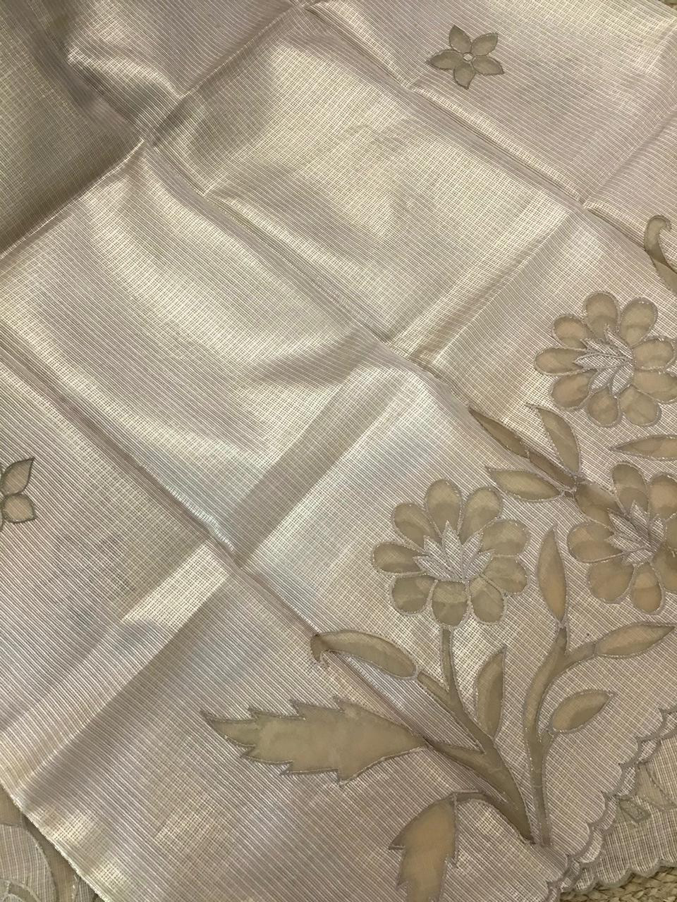 Soft Tissue Kota Silk Embroidered Suit - Beige