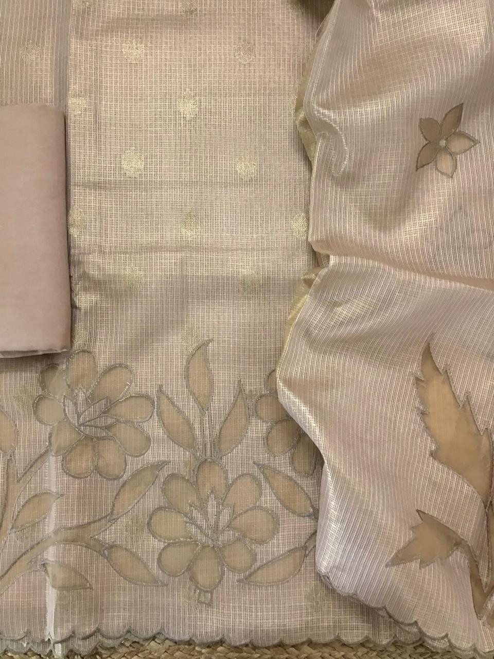 Soft Tissue Kota Silk Embroidered Suit - Beige