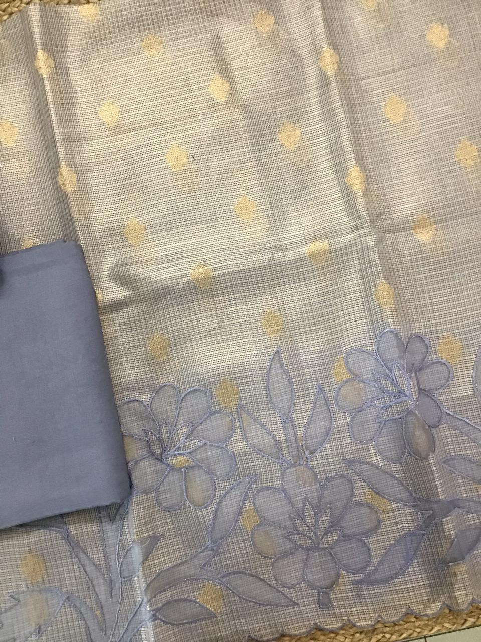 Soft Tissue Kota Silk Embroidered Suit - Lavender