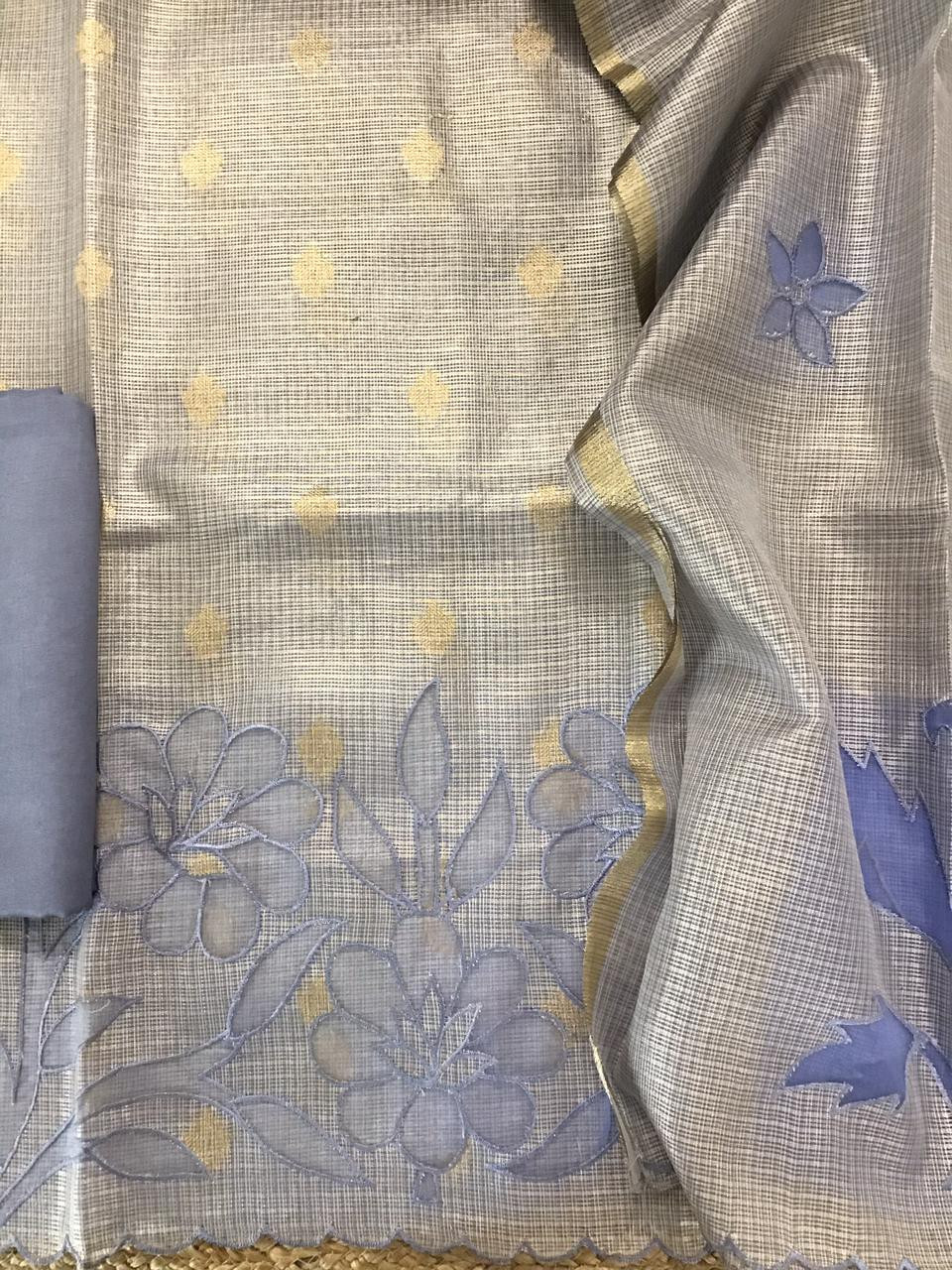 Soft Tissue Kota Silk Embroidered Suit - Lavender