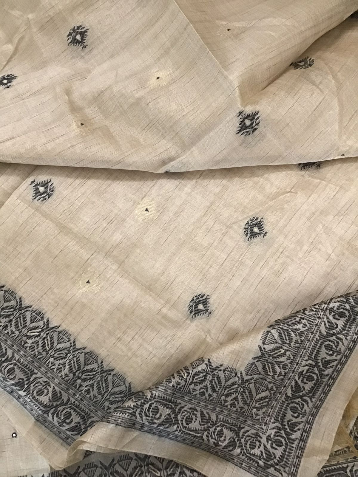 Soft Khadi Chanderi Jamdani Weaved Embroidered Suit - Beige