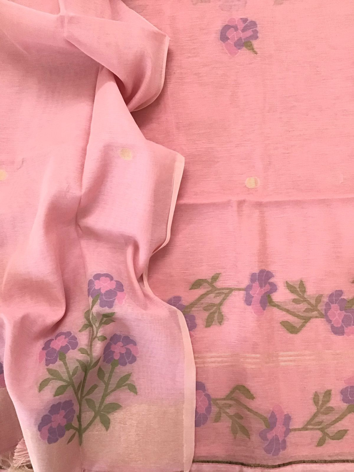 Soft Slub Chanderi Jamdani Weaved Suit - Pink