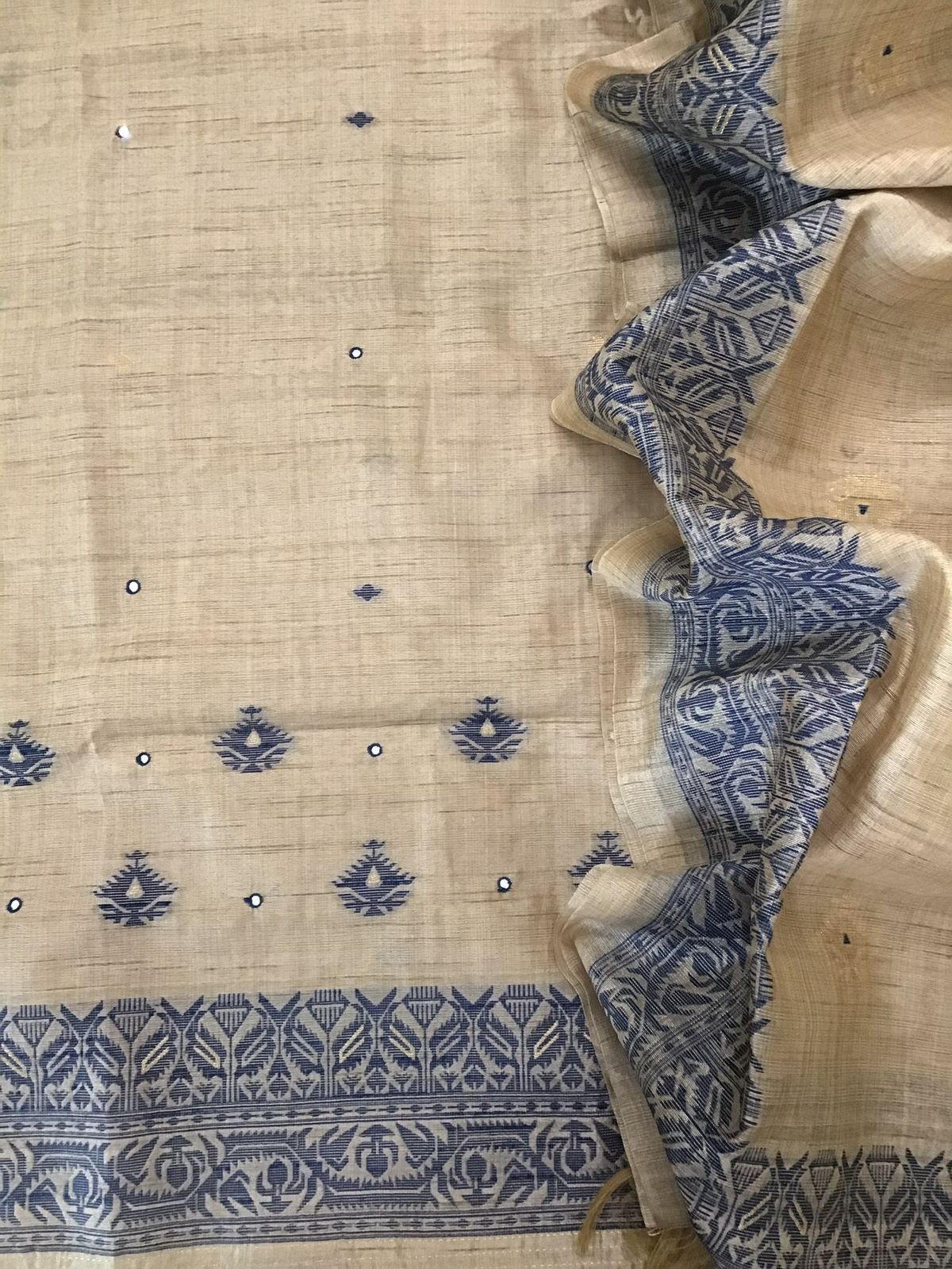 Soft Khadi Chanderi Jamdani Weaved Embroidered Suit - Beige