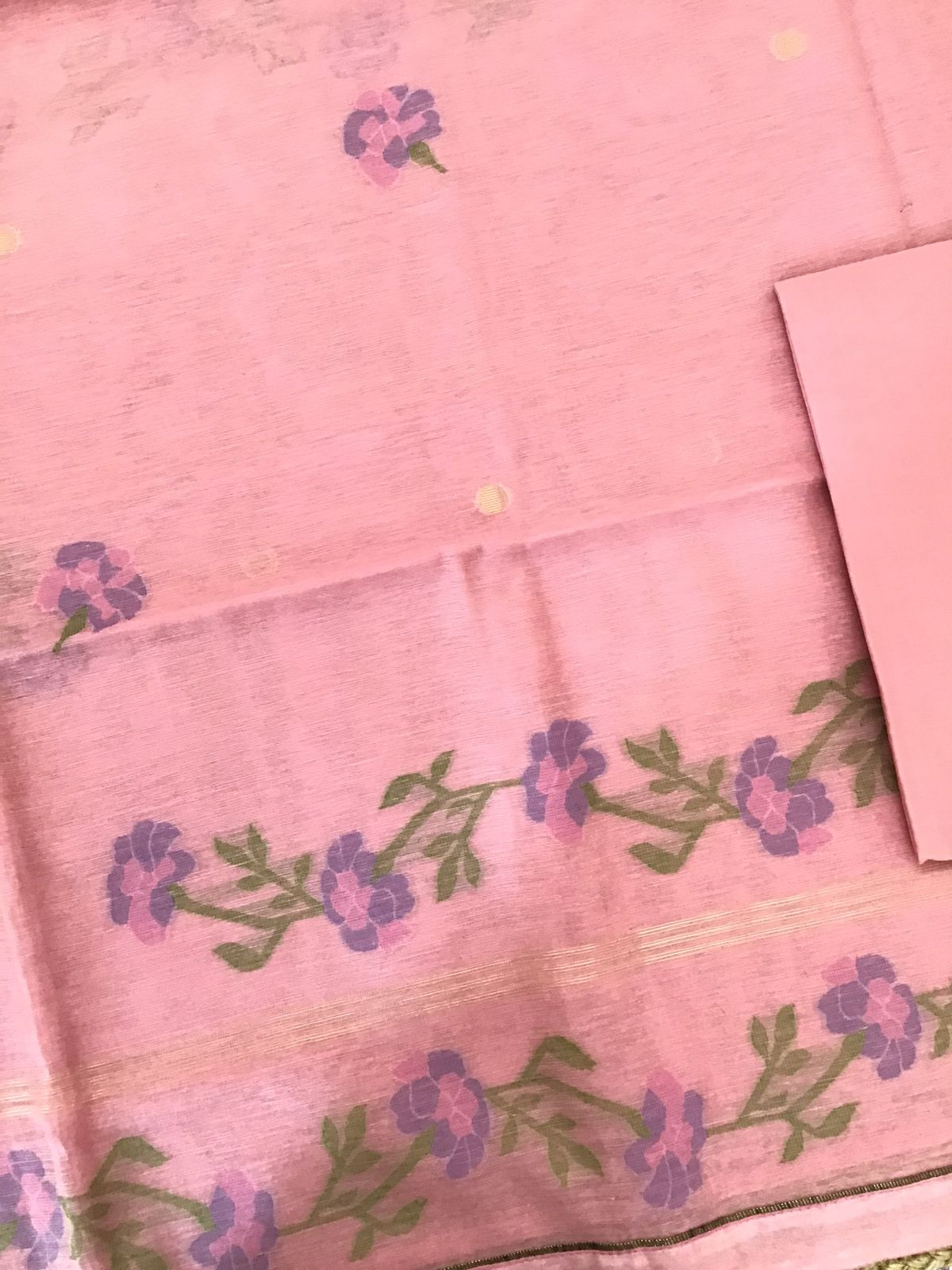Soft Slub Chanderi Jamdani Weaved Suit - Pink