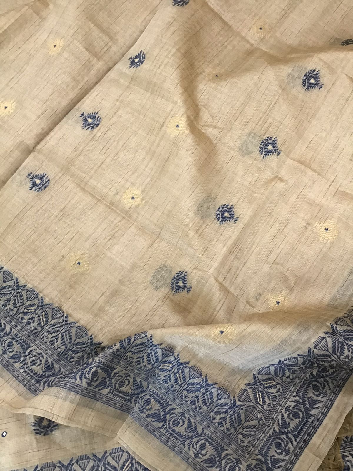 Soft Khadi Chanderi Jamdani Weaved Embroidered Suit - Beige