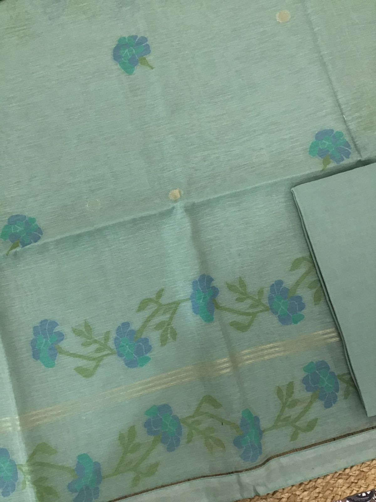 Soft Slub Chanderi Jamdani Weaved Suit - Blue