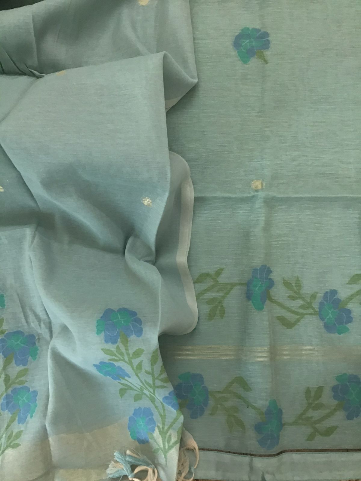 Soft Slub Chanderi Jamdani Weaved Suit - Blue