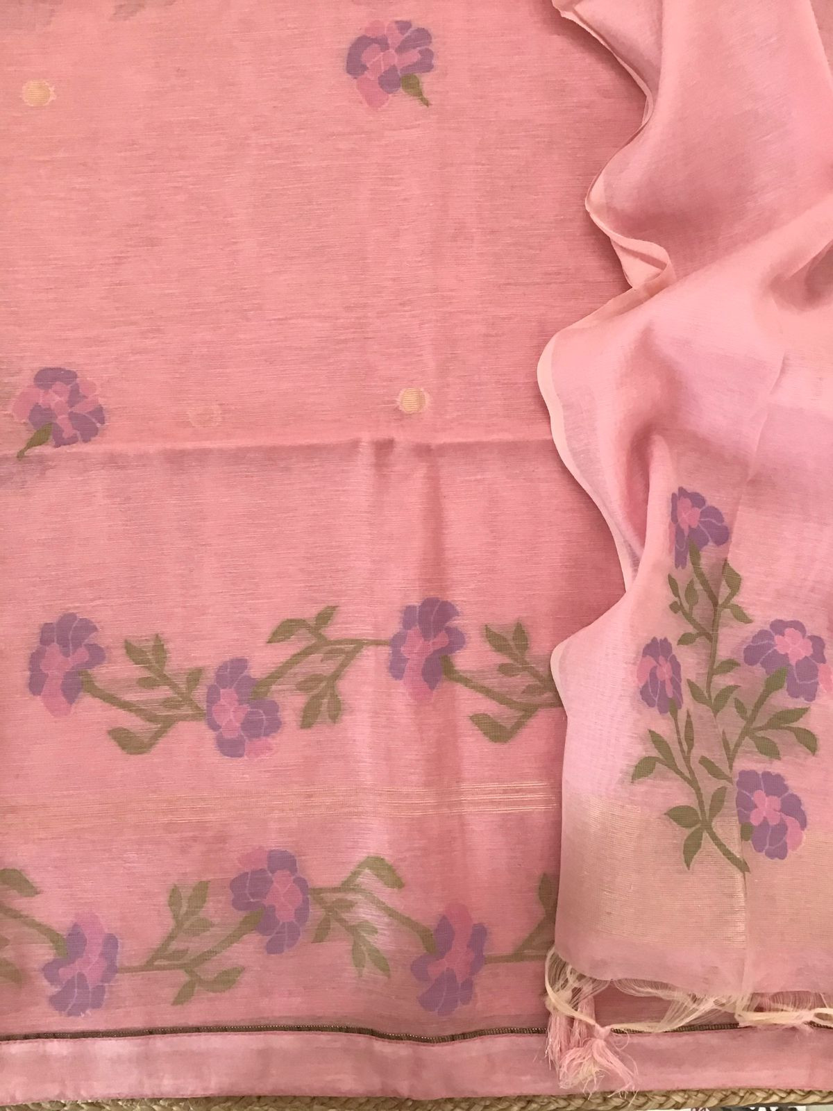 Soft Slub Chanderi Jamdani Weaved Suit - Pink