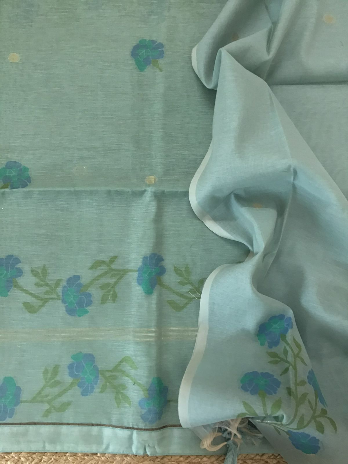 Soft Slub Chanderi Jamdani Weaved Suit - Blue