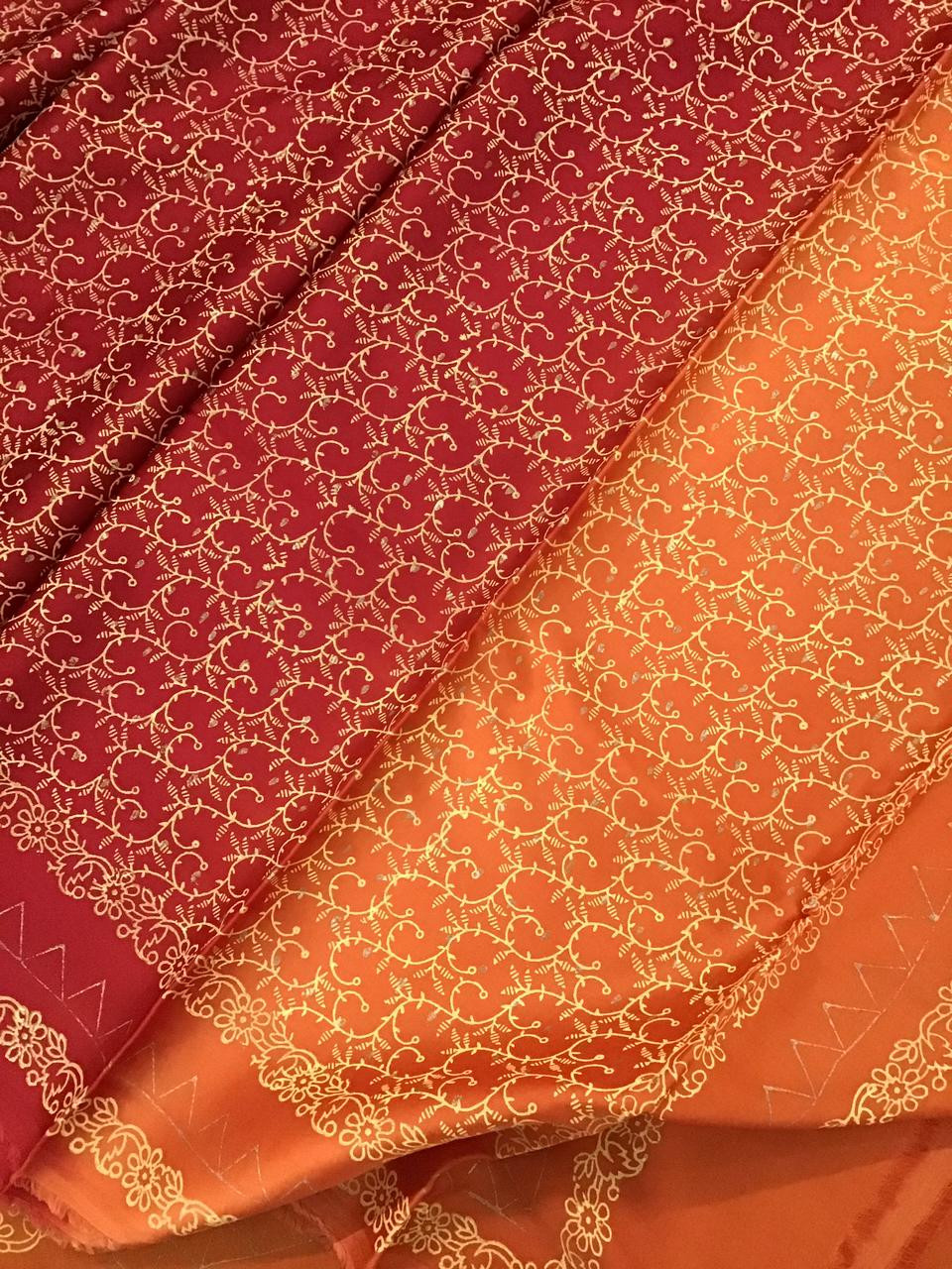 Pure Cotton Silk Printed Suit - Red