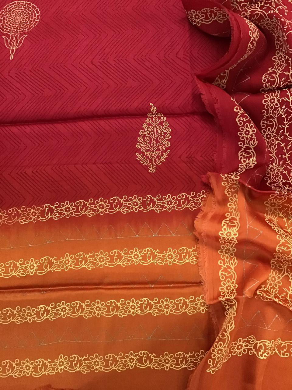 Pure Cotton Silk Printed Suit - Red