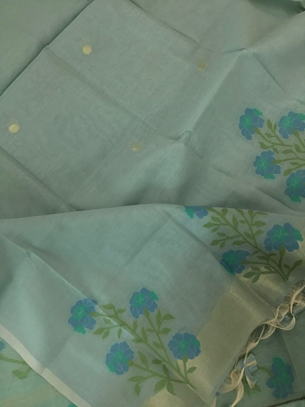 Soft Slub Chanderi Jamdani Weaved Suit - Blue