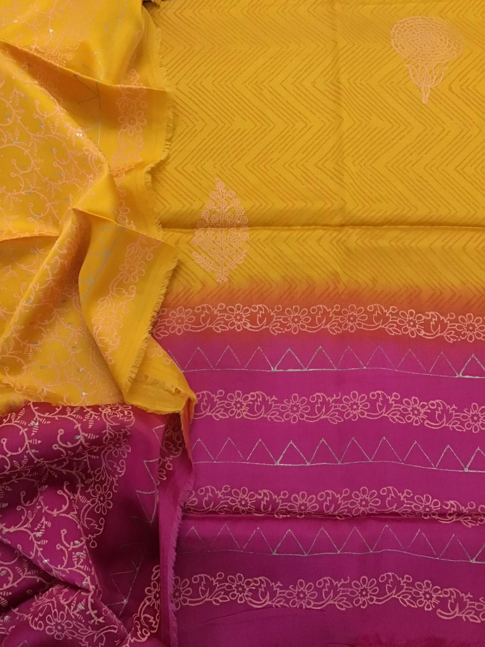 Pure Cotton Silk Printed Suit - Yellow