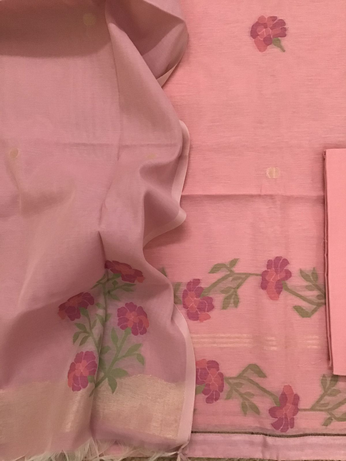 Soft Slub Chanderi Jamdani Weaved Suit - Peach