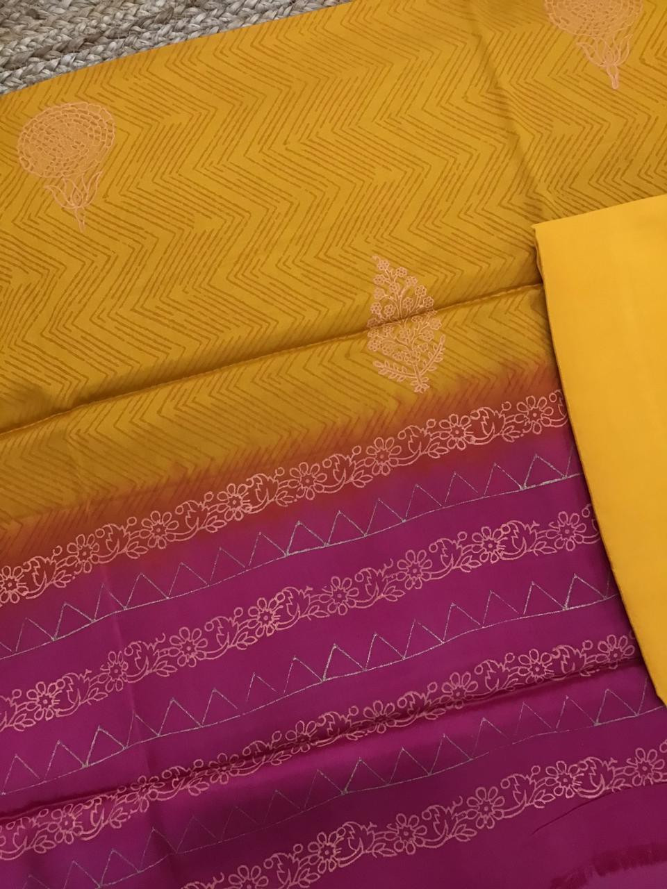 Pure Cotton Silk Printed Suit - Yellow