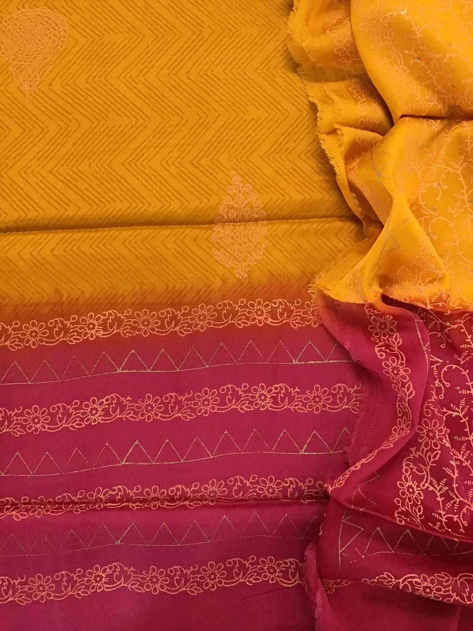 Pure Cotton Silk Printed Suit - Yellow