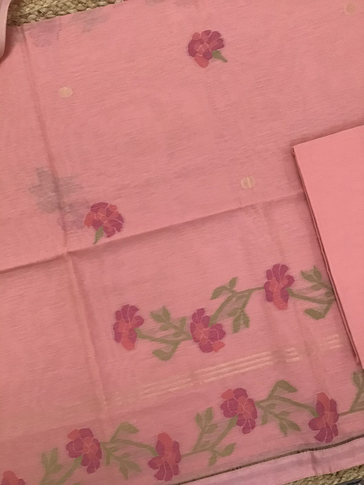 Soft Slub Chanderi Jamdani Weaved Suit - Peach