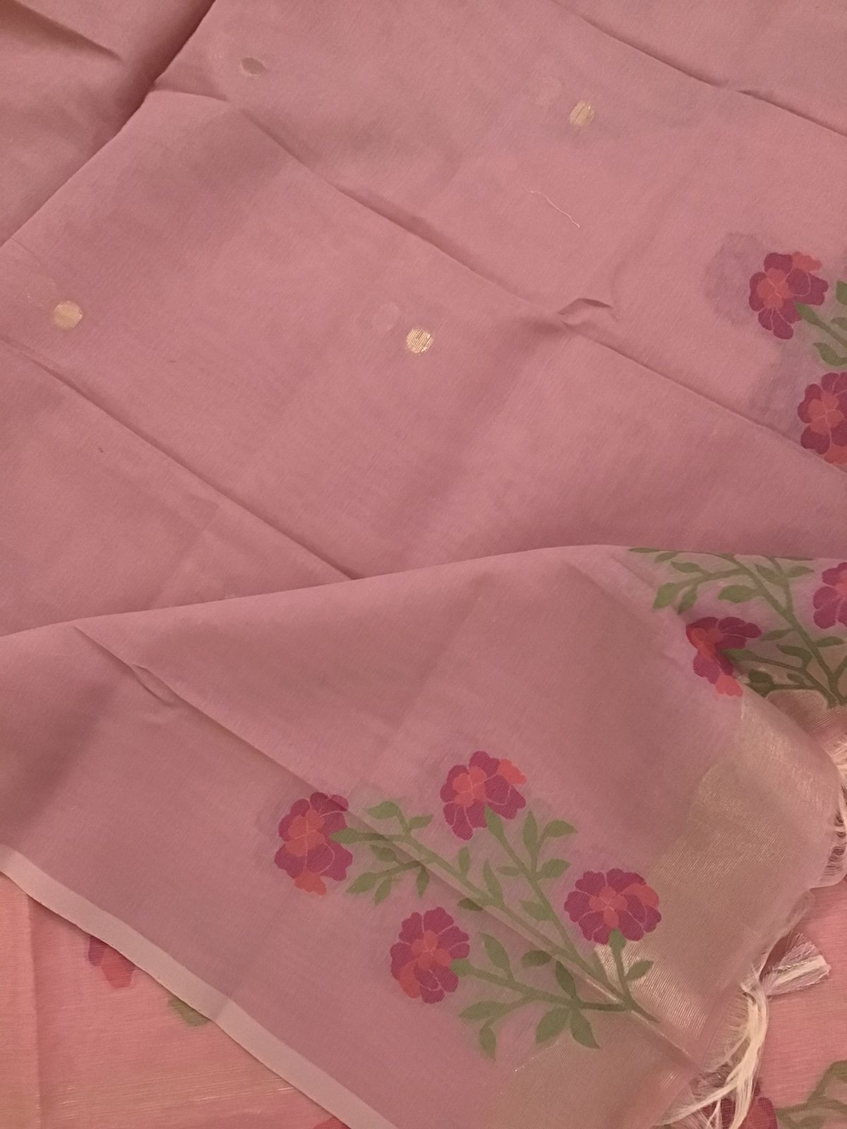 Soft Slub Chanderi Jamdani Weaved Suit - Peach