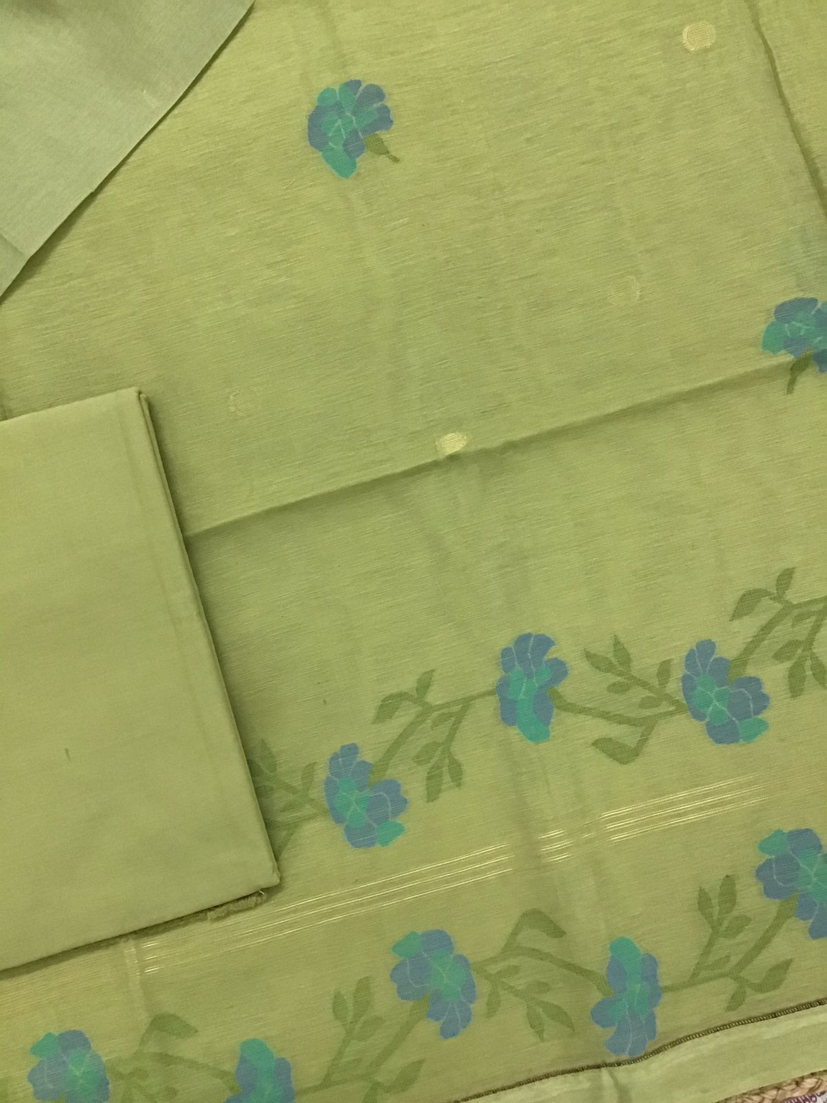 Soft Slub Chanderi Jamdani Weaved Suit - Green