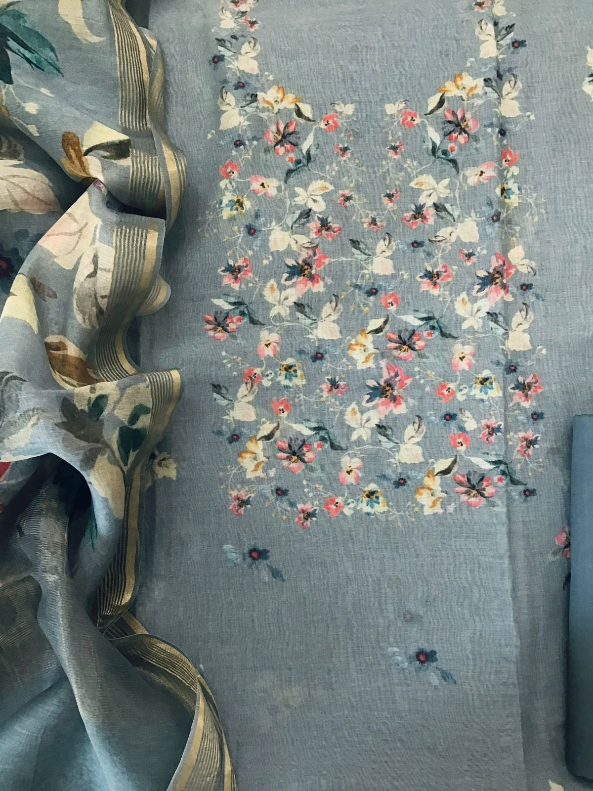 Pure Chanderi Digital Printed Suit - Grey