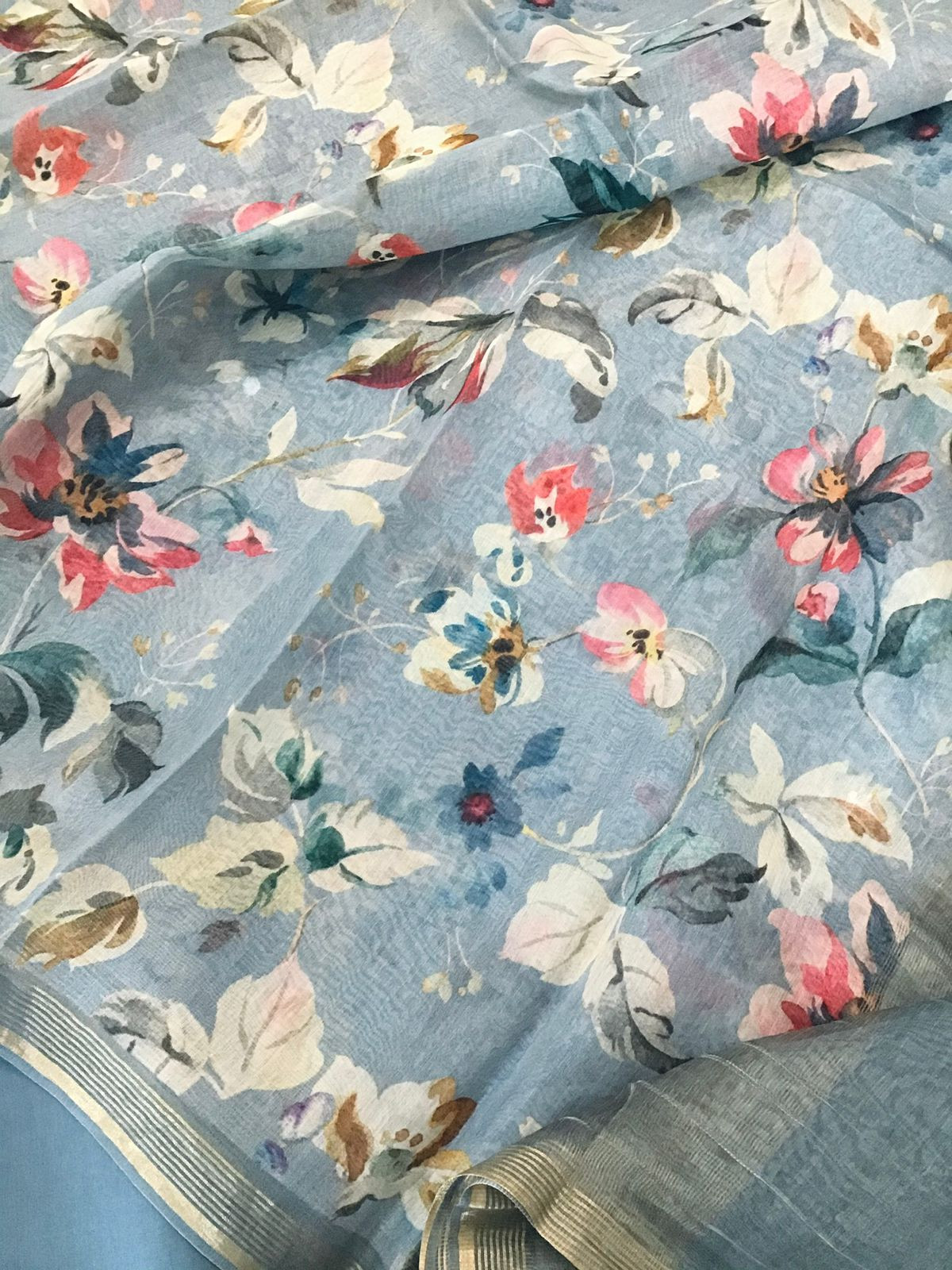 Pure Chanderi Digital Printed Suit - Grey