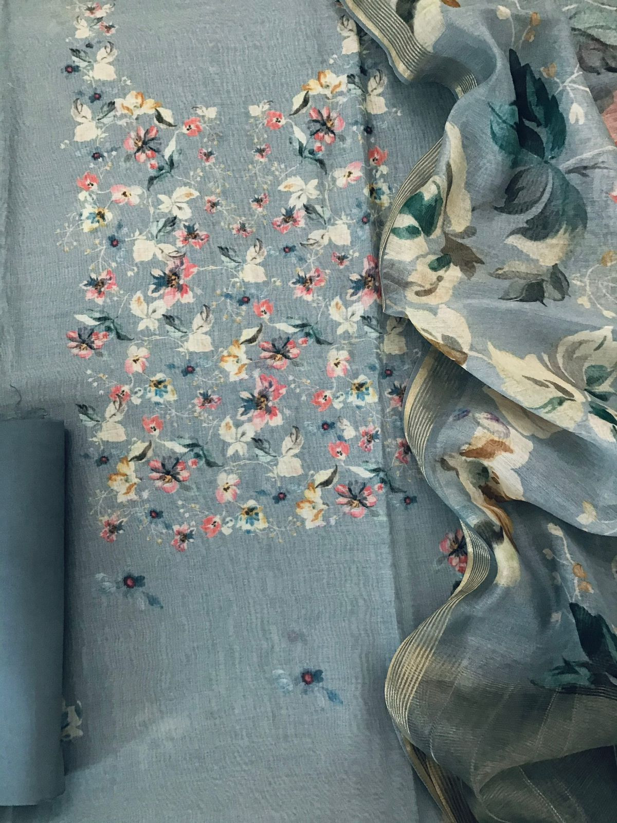 Pure Chanderi Digital Printed Suit - Grey