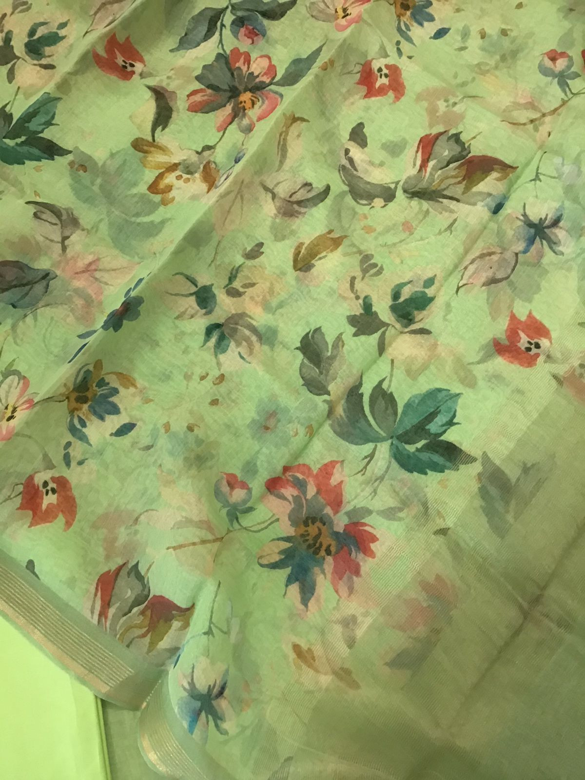 Pure Chanderi Digital Printed Suit - Green