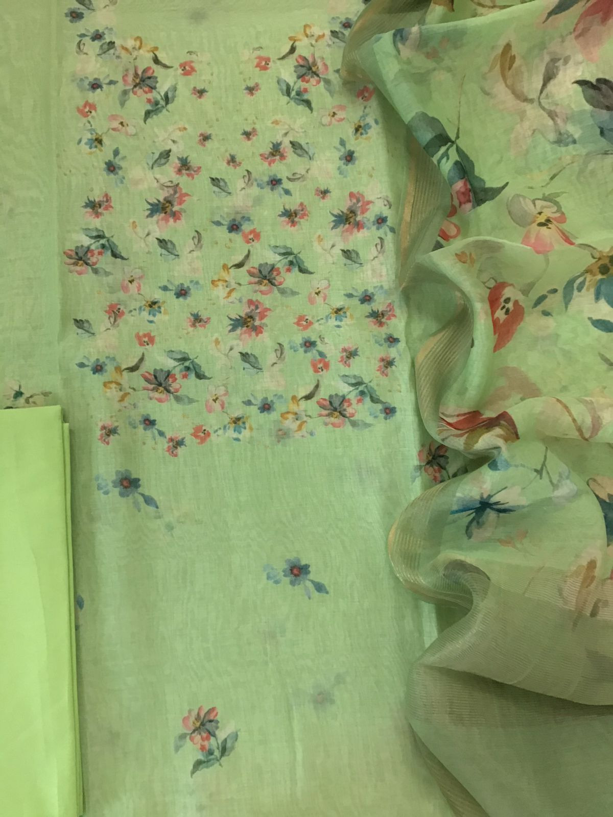 Pure Chanderi Digital Printed Suit - Green