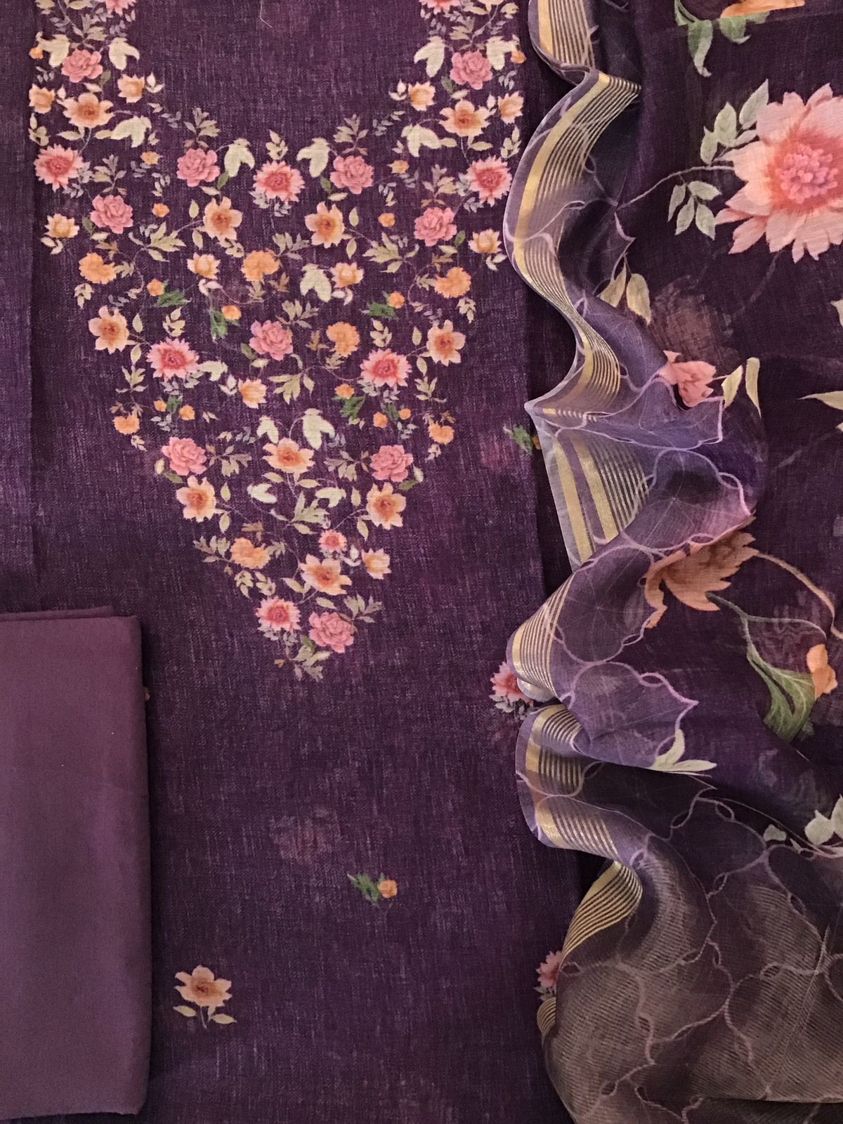 Pure Chanderi Digital Printed Suit - Violet