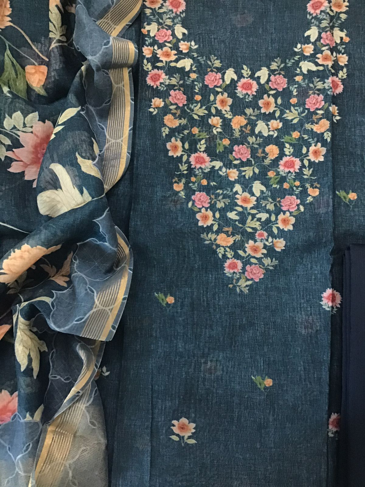 Pure Chanderi Digital Printed Suit - Peacock Blue