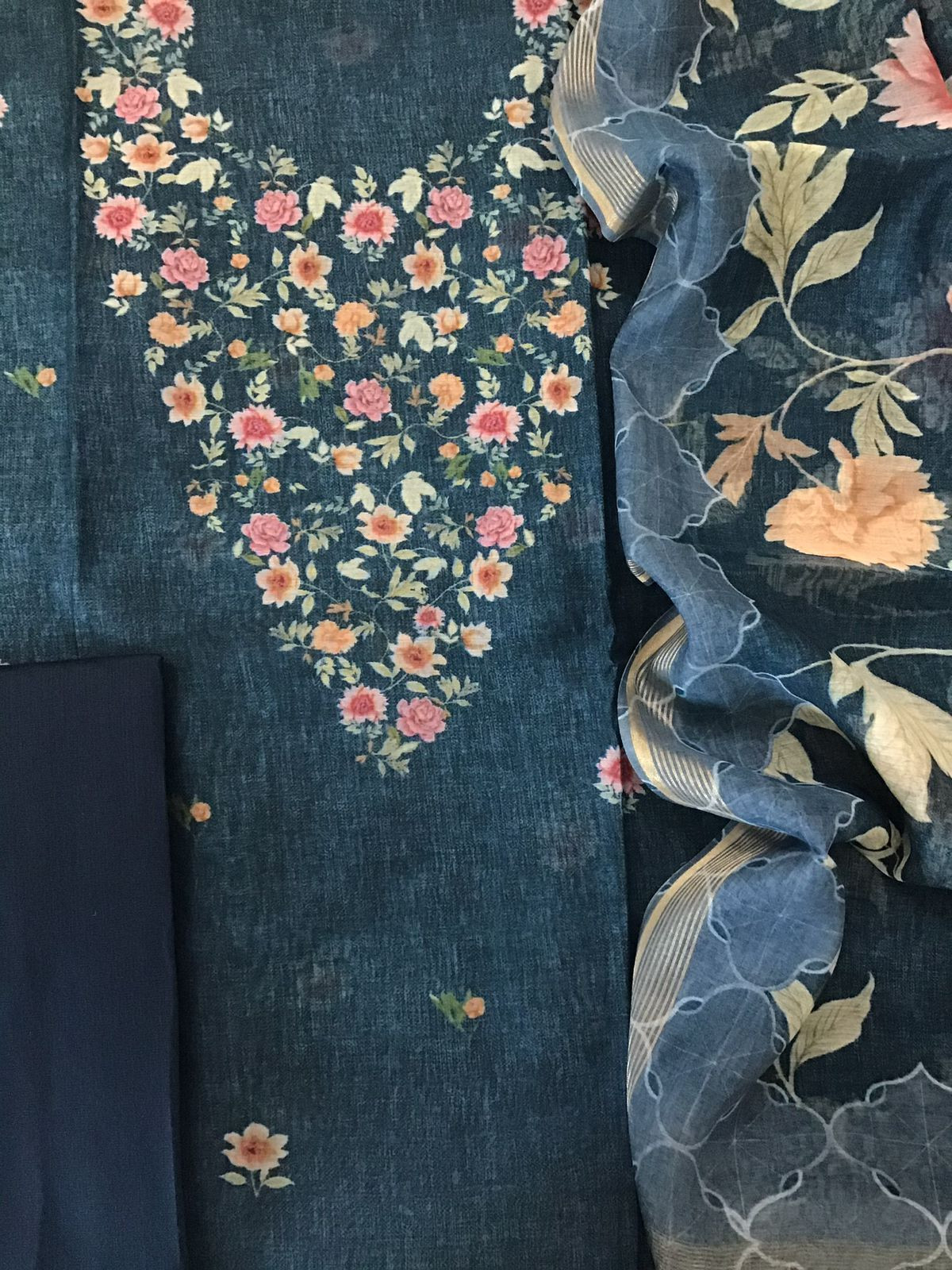 Pure Chanderi Digital Printed Suit - Peacock Blue