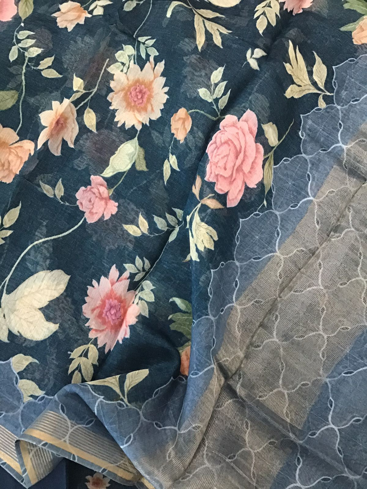 Pure Chanderi Digital Printed Suit - Peacock Blue