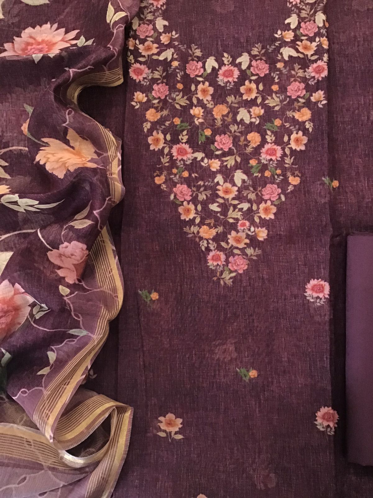 Pure Chanderi Digital Printed Suit - Wine