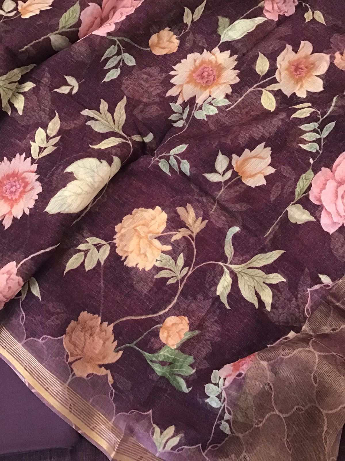 Pure Chanderi Digital Printed Suit - Wine