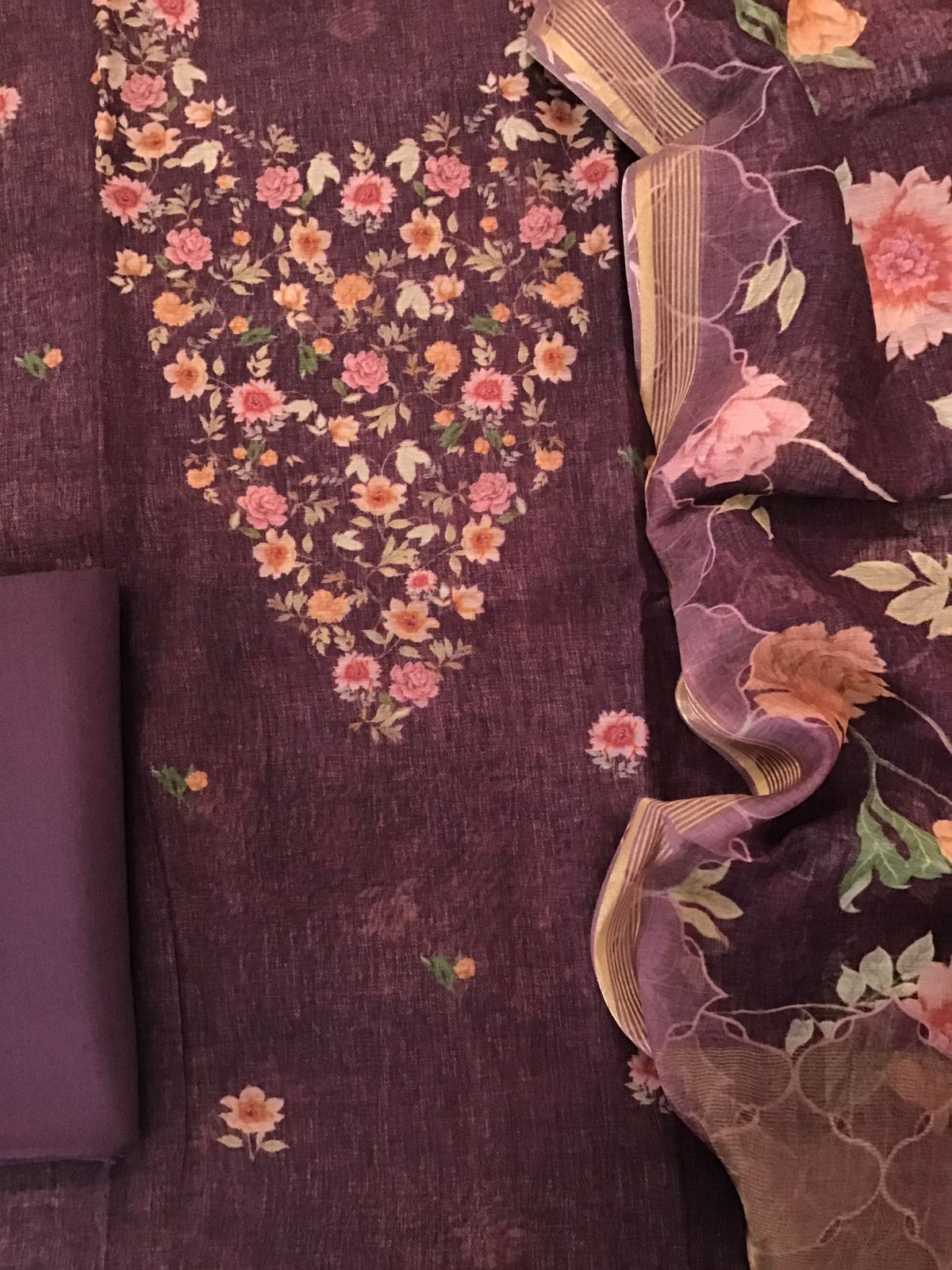 Pure Chanderi Digital Printed Suit - Wine