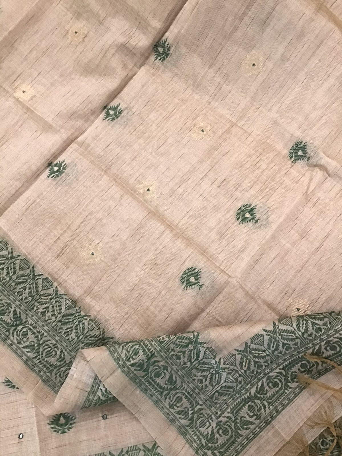 Soft Khadi Chanderi Jamdani Weaved Embroidered Suit - Beige