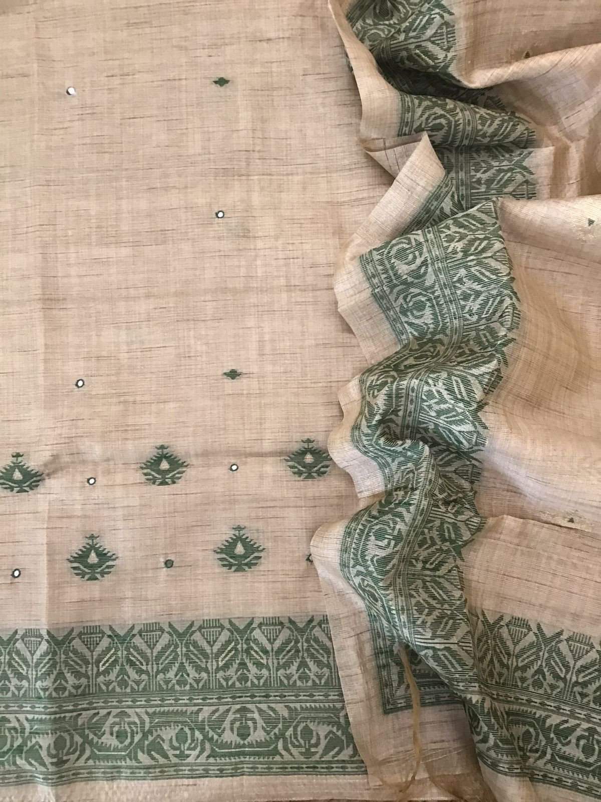 Soft Khadi Chanderi Jamdani Weaved Embroidered Suit - Beige