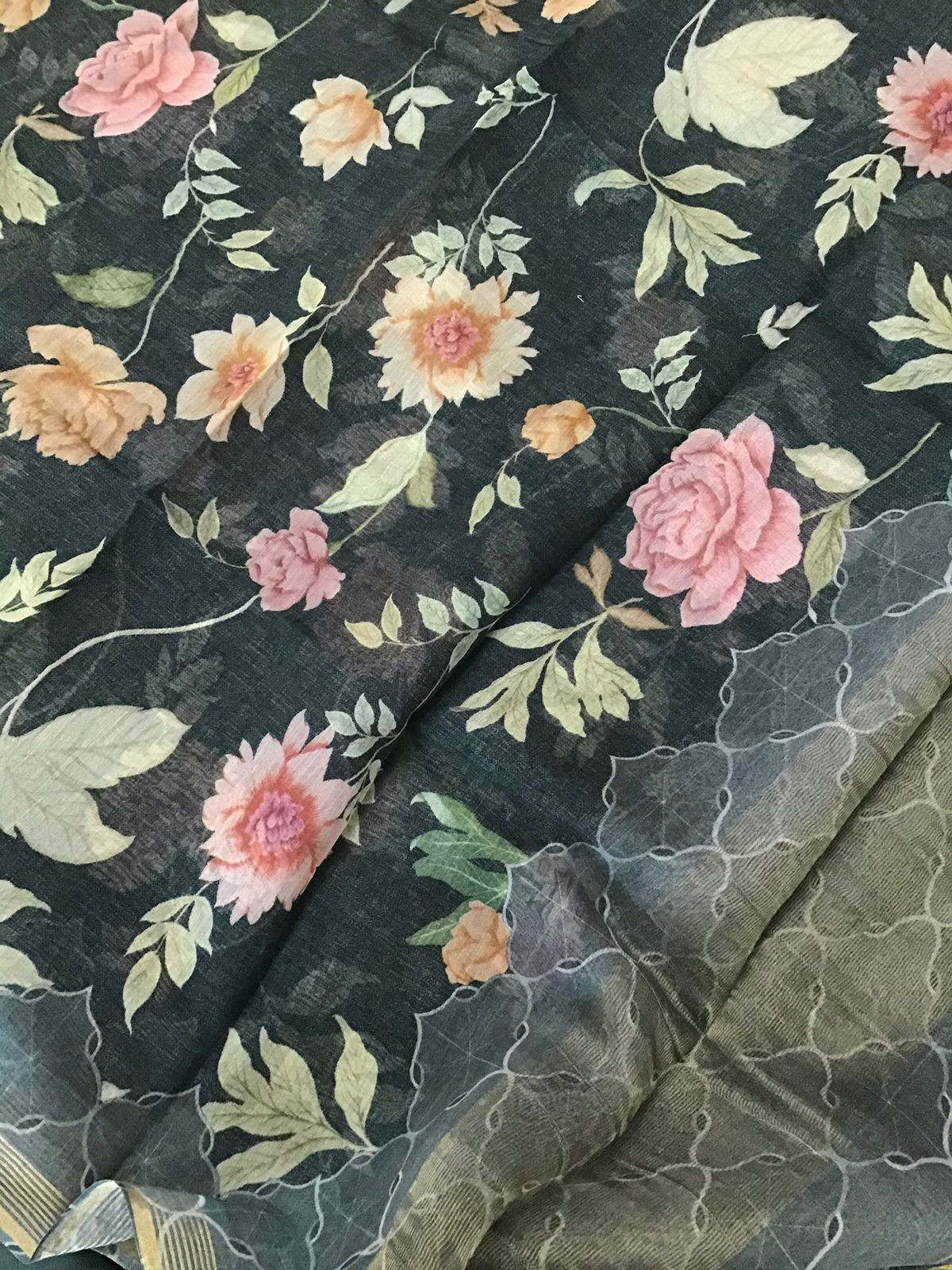 Pure Chanderi Digital Printed Suit - Olive Grey