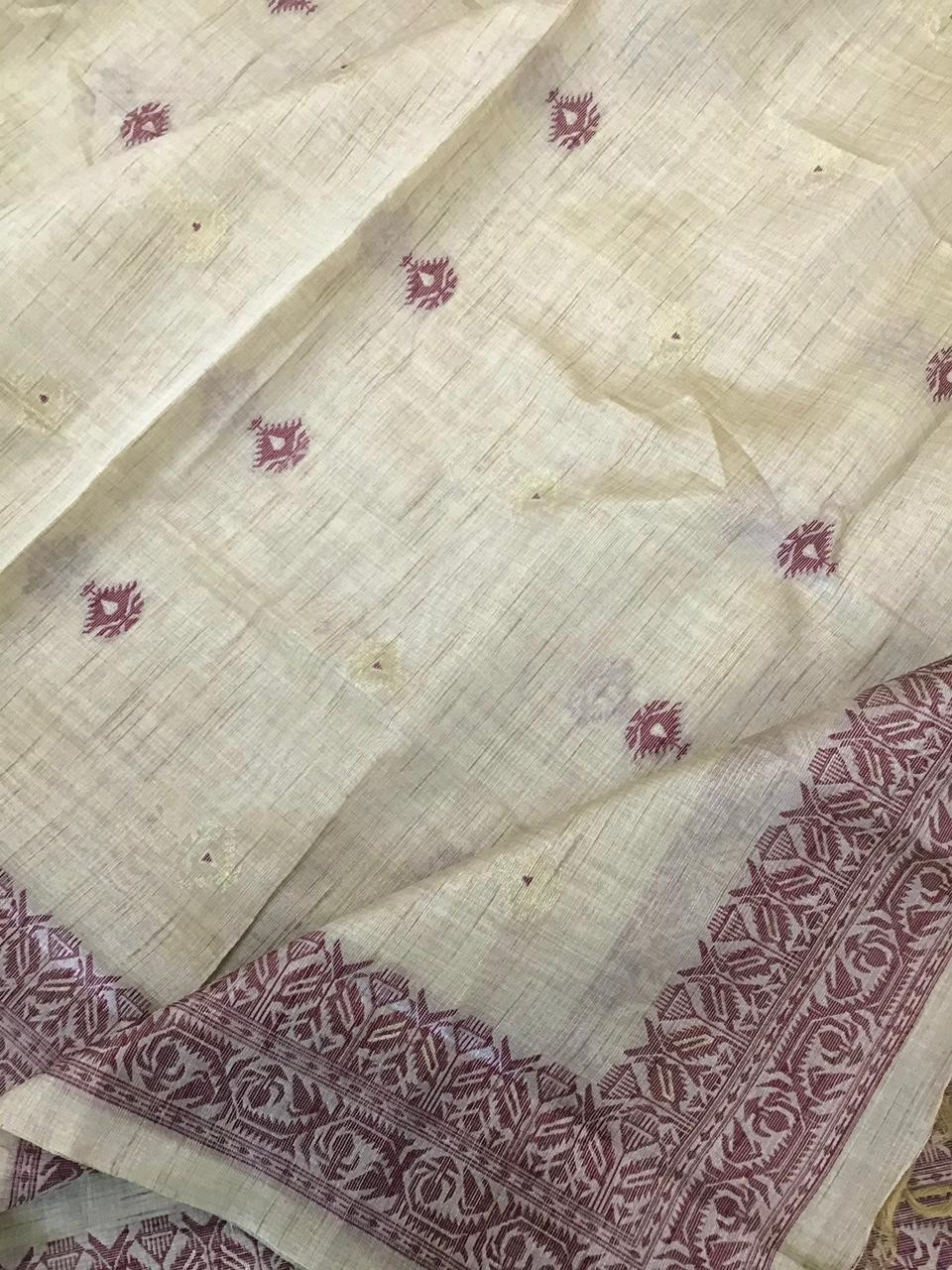 Soft Khadi Chanderi Jamdani Weaved Embroidered Suit - Beige