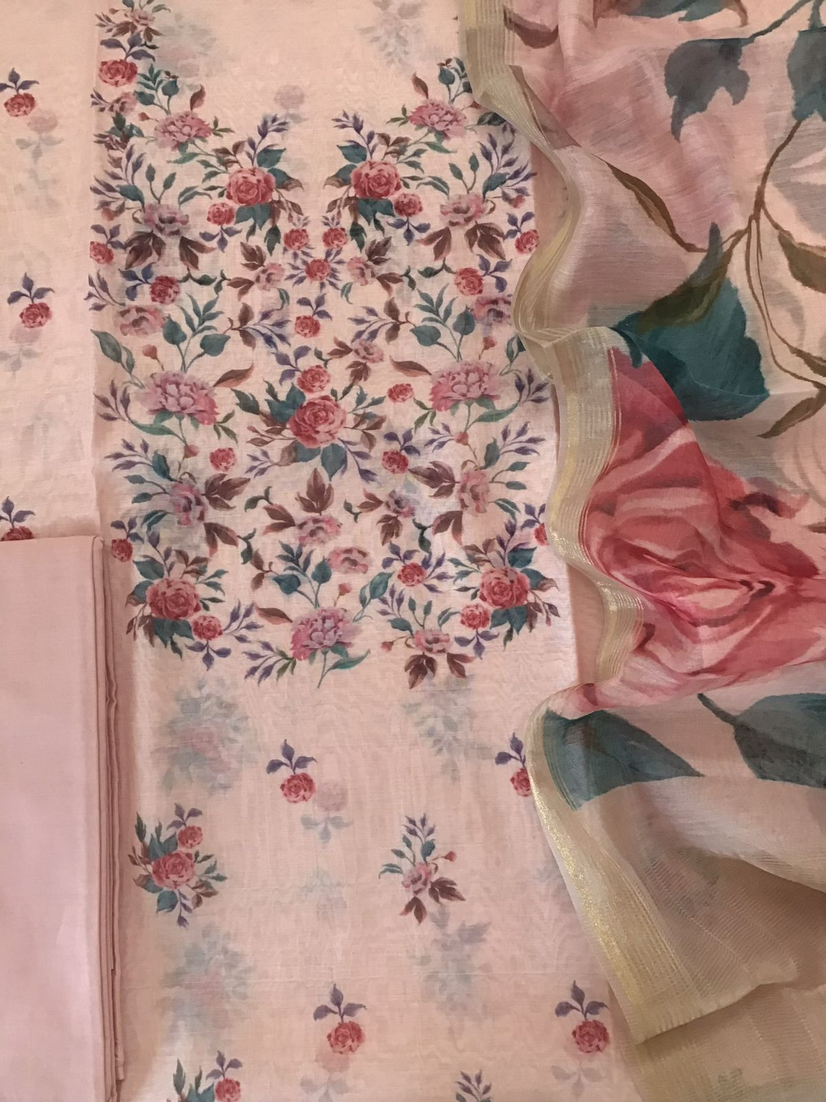 Pure Chanderi Digital Printed Suit - Peach