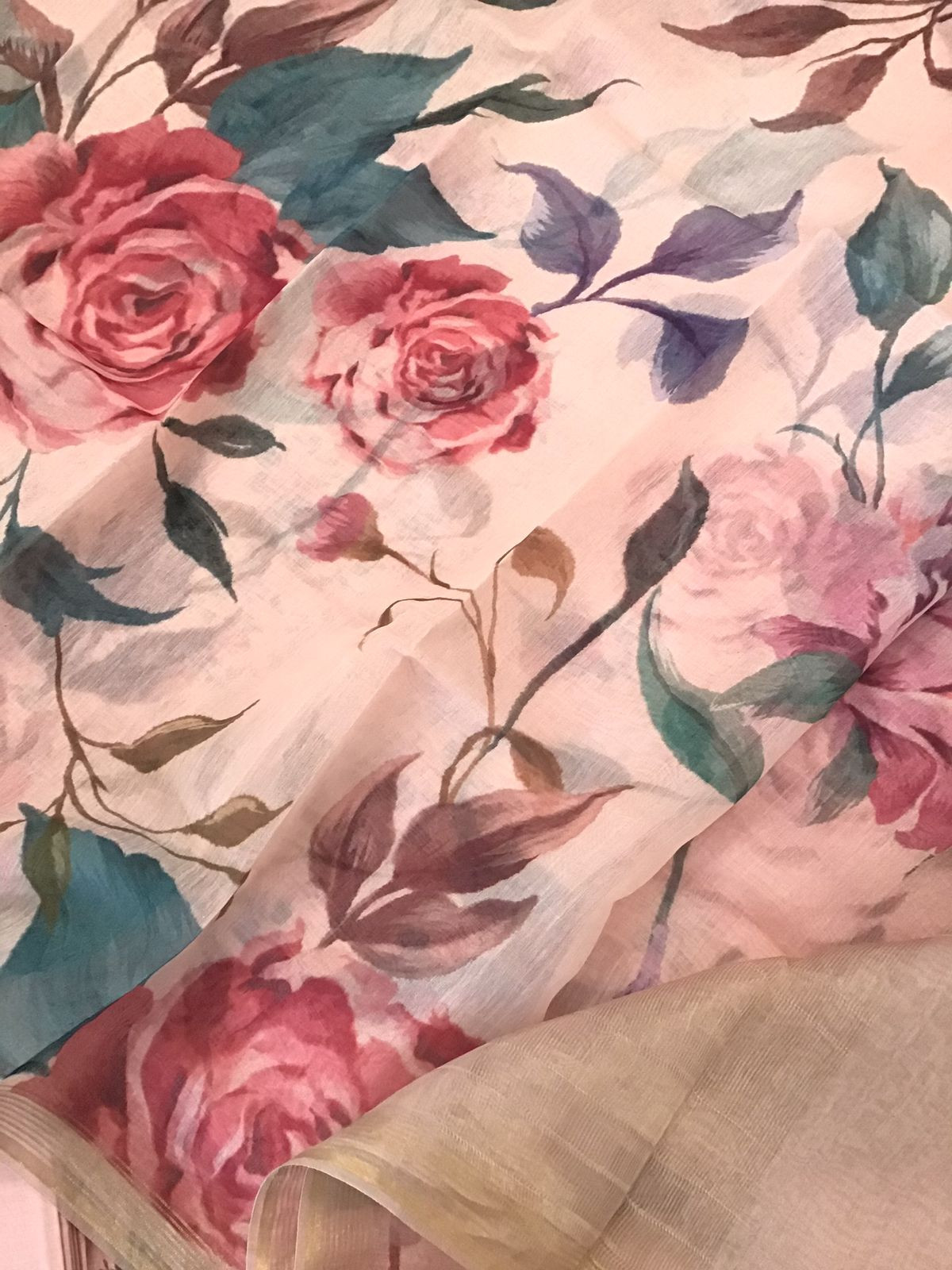 Pure Chanderi Digital Printed Suit - Peach