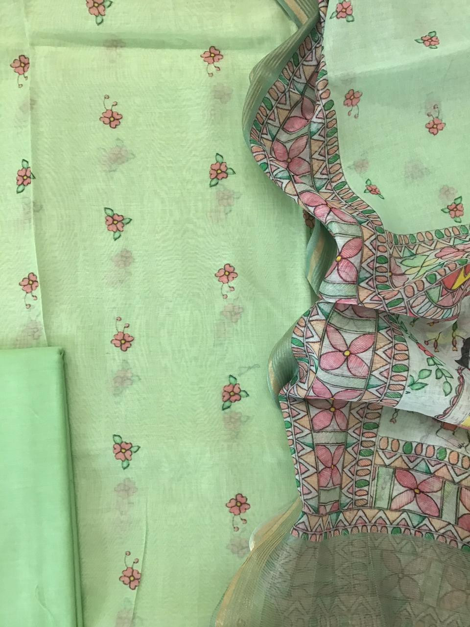 Pure Chanderi Digital Printed Suit - Green