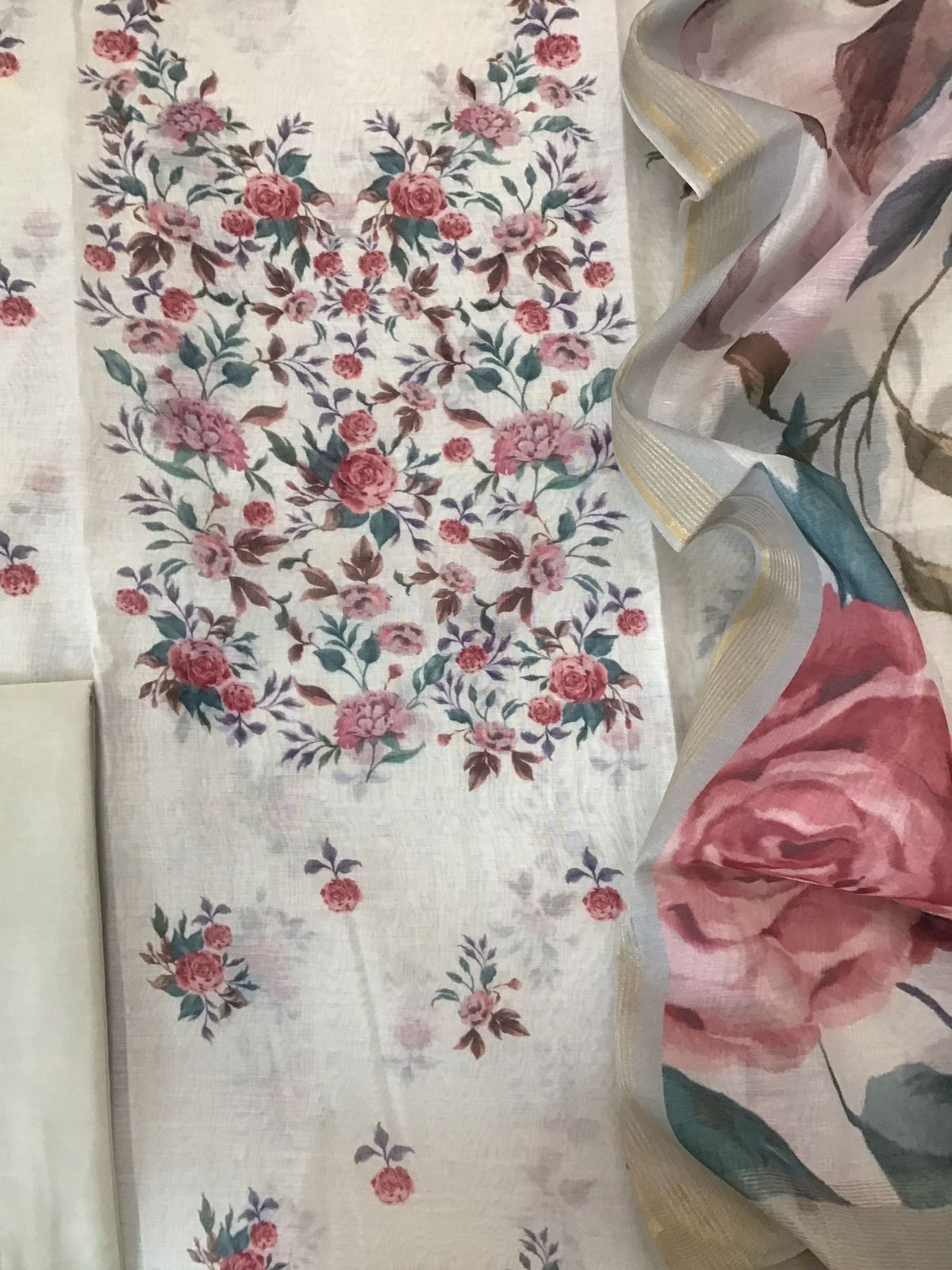 Pure Chanderi Digital Printed Suit - Offwhite