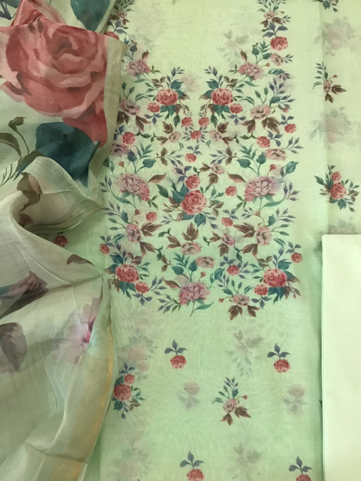 Pure Chanderi Digital Printed Suit - Green