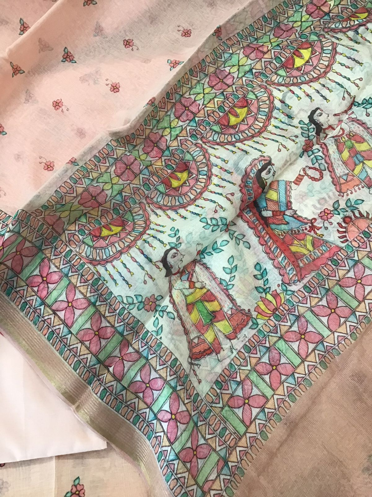 Pure Chanderi Digital Printed Suit - Peach