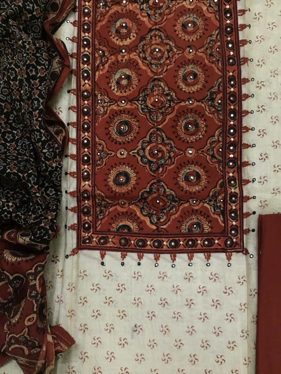 Soft Slub Chanderi Printed Embroidered Suit - Beige