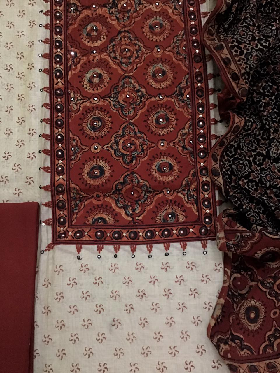 Soft Slub Chanderi Printed Embroidered Suit - Beige