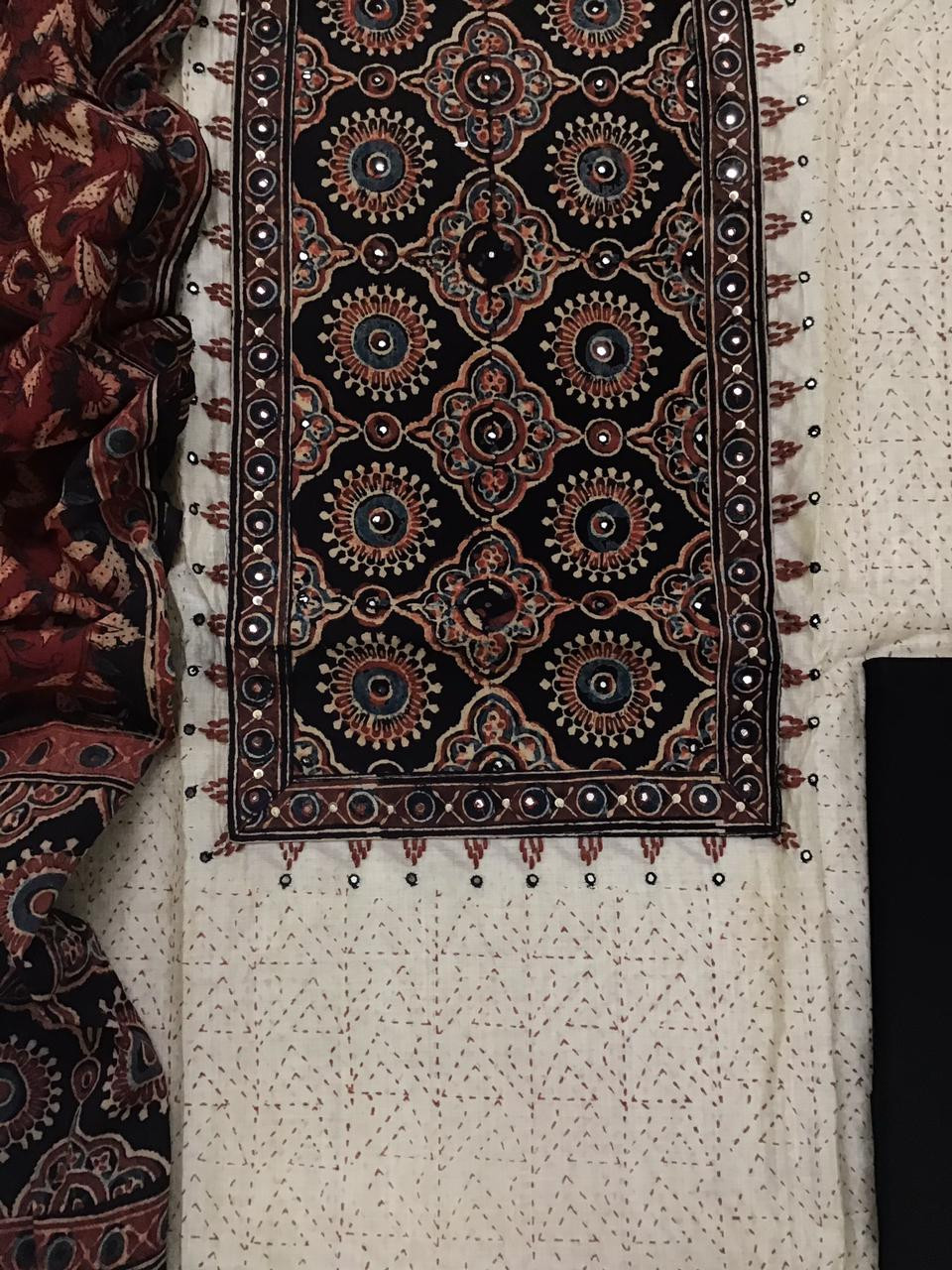 Soft Slub Chanderi Printed Embroidered Suit - Beige